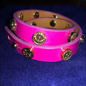tory burch pink wrap bracelet with floral studs